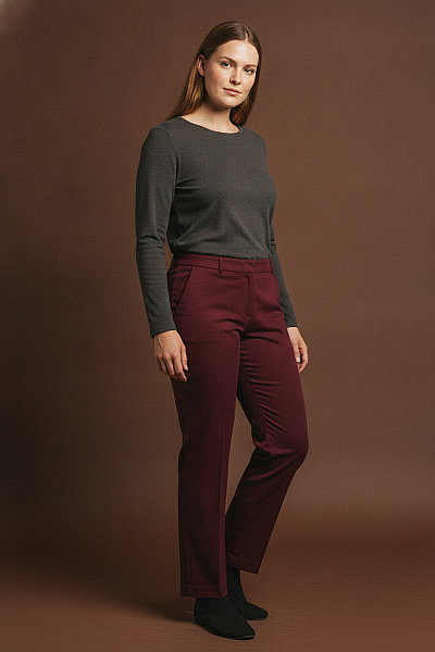 Curvy Me Dámské Elegantní Vínové Volnočasové Kalhoty Rovné S Kapsami Velikost 48