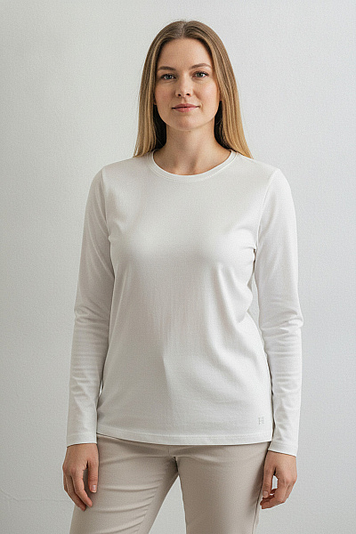 HELENA VERA Dámské Tričko S Dlouhým Rukávem Bílé Jednobarevné Basic Velikost 42