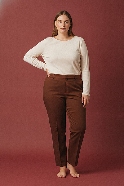Curvy Me Dámské Hnědé Elegantní Volnočasové Kalhoty Tříčtvrteční Velikost 56