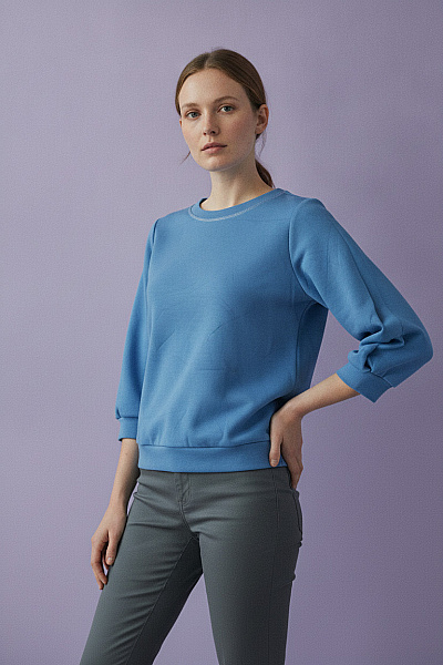 Jana Ina Dámská Mikina Modrá Krátký Rukáv Crewneck Vel. 42