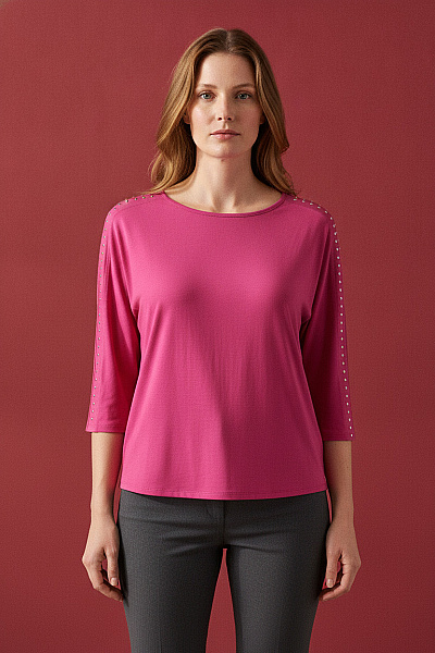 COUTURE LINE Dámská Halenka S Kamínky A 3/4 Rukávem Růžová Velikost 40