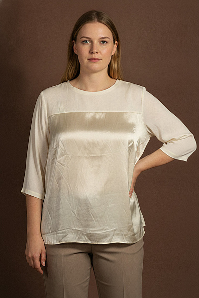 Curvy Me Dámská Halenka S 3/4 Rukávem Saténová Lesklá Velikost 50