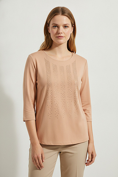 COUTURE LINE Béžová Halenka S Kamínky A 3/4 Rukávem Pro Plnoštíhlé Velikost 50