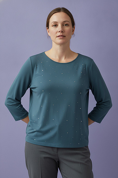 COUTURE LINE Dámská Halenka S Kamínky A 3/4 Rukávem Modrá Vel. 42