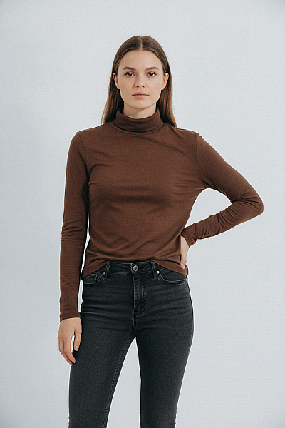 Judith Williams Dámské Tričko S Rolákem Hnědé Basic Modalové Vel. 36