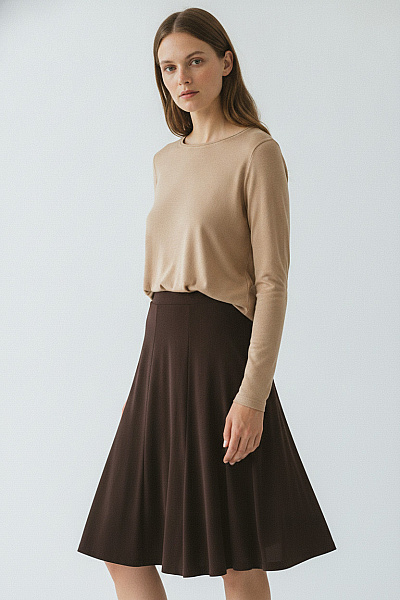 COUTURE LINE Dámská Hnědá Splývavá Midi Sukně S Volánky Velikost EU 50