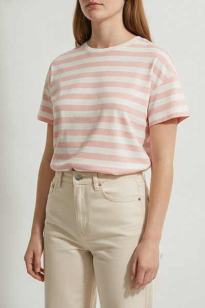 THOM By Thomas Rath Růžové Pruhované Crop Top Tričko S Krátkým Rukávem Velikost EU 36