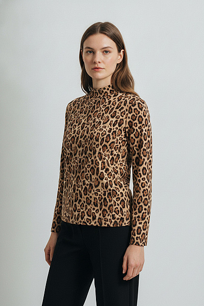 Dámská Halenka S Dlouhým Rukávem A Leopardím Potiskem Vel. 48