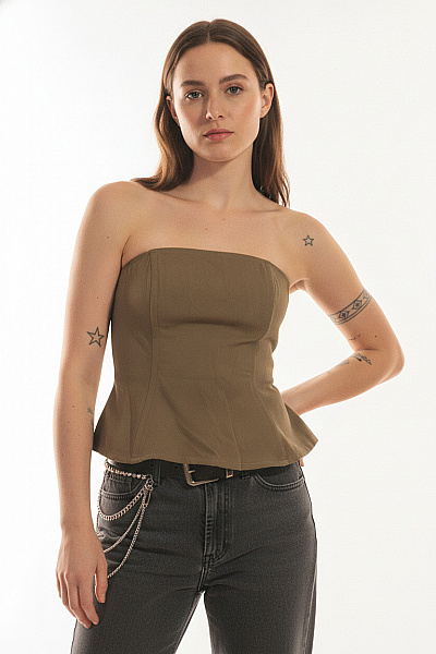 The Drop Dámská Halenka Bez Rukávů Khaki Elegantní Peplum Velikost S