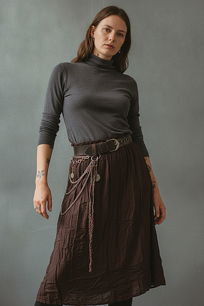 Boohoo Hnědá Dlouhá Maxi Sukně S Pružným Pasem Vel. 42