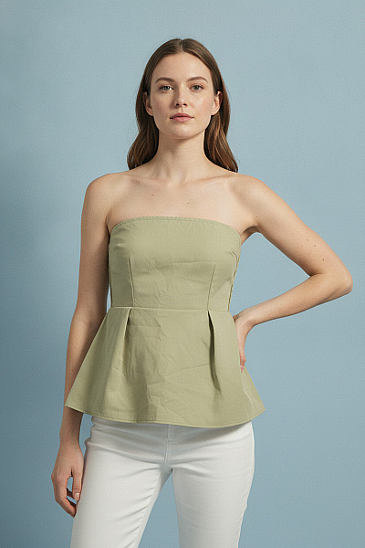 Boohoo Dámská Halenka Bez Rukávů Khaki Peplum Vel. 42