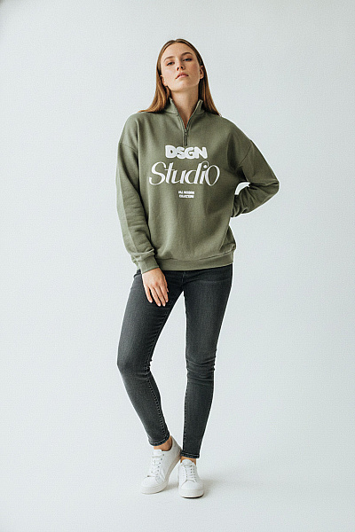 Boohoo Dámská Khaki Mikina DSGN Studio S Dlouhým Rukávem A Potiskem Velikost 36