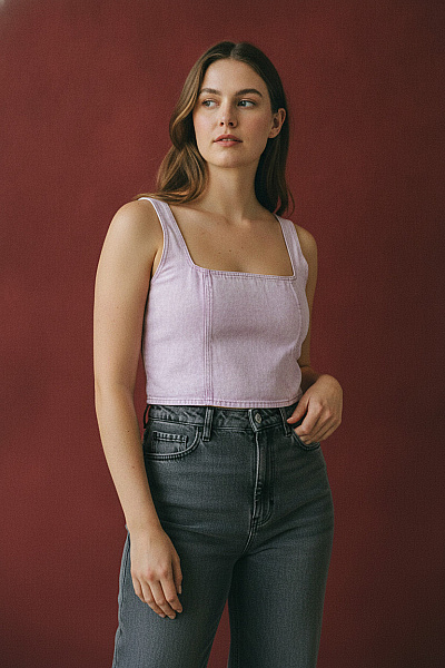Boohoo Dámské Bavlněné Tričko Bez Rukávů Crop Top Fialové Batikované Velikost EU 54