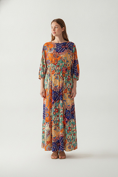 Boohoo Barevné Maxi šaty S Dlouhým Rukávem Boho Květované Velikost EU 48