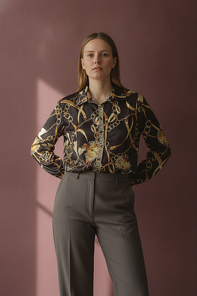 Boohoo Dámská Košile S Dlouhým Rukávem Vzorovaná Elegantní Velikost 46