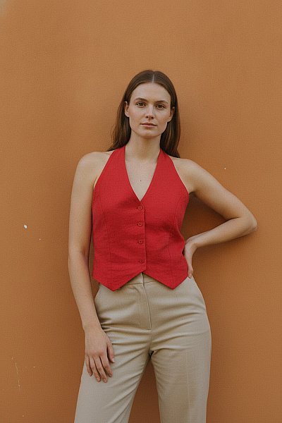 Boohoo Dámská červená Viskózová Košile Bez Rukávů Elegantní Letní Crop Velikost 40
