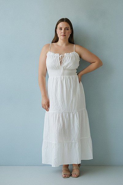 Boohoo Bílé Bavlněné Maxi šaty Na Ramínka Boho Letní Velikost EU 54