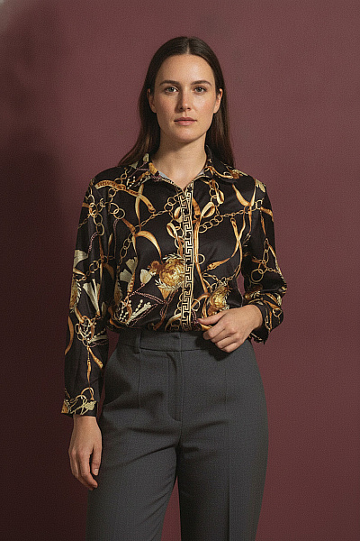 Boohoo Dámská černá Košile S Potiskem řetězů Elegantní Crop Velikost 46