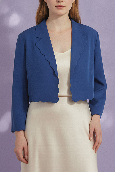 Boohoo Modré Krátké Crop Sako S Vlnitým Lemem Velikost 48