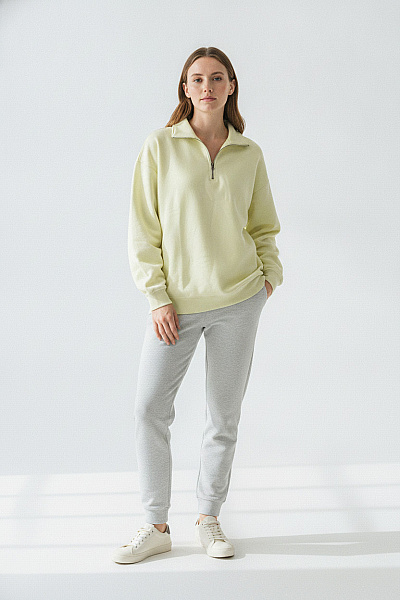 Boohoo Dámská žlutá Bavlněná Mikina Se Zipem U Krku Oversized Velikost 38