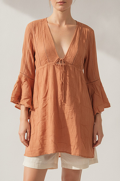 Boohoo Dámské šaty S Dlouhým Rukávem Boho Bavlněné Letní Ažurové Vel. L