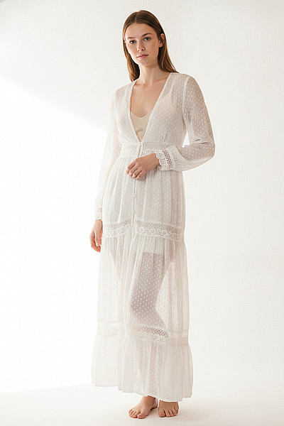Boohoo Bílé Maxi šaty S Dlouhým Rukávem Boho Propínací Krajkové Velikost EU S