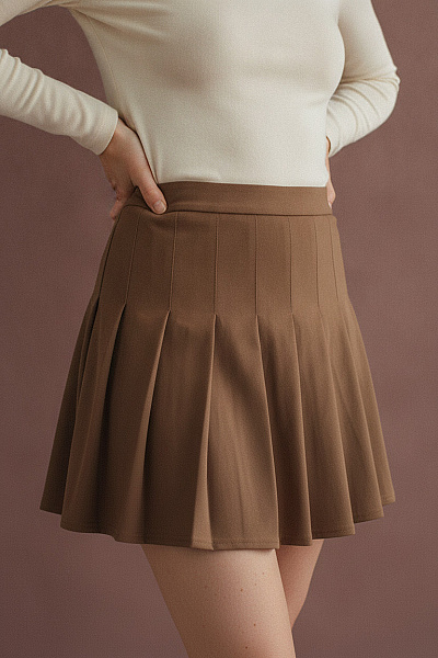Boohoo Hnědá Plisovaná Minisukně Dámská Velikost EU 46