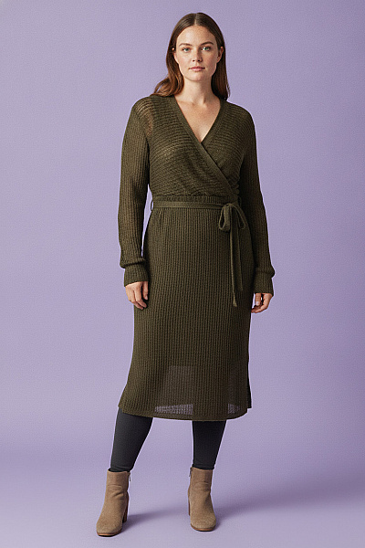 Boohoo Dámské šaty S Dlouhým Rukávem Zavinovací Pletené Khaki Velikost EU 48