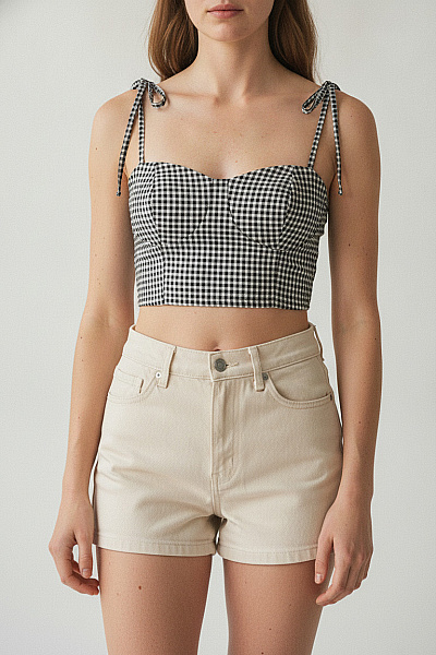 Boohoo Dámské Kostkované Tílko Crop Top Bez Rukávů Velikost EU 38