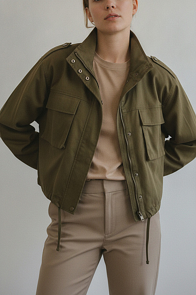 Boohoo Dámská Khaki Vojenská Bunda Krátká Velikost 40