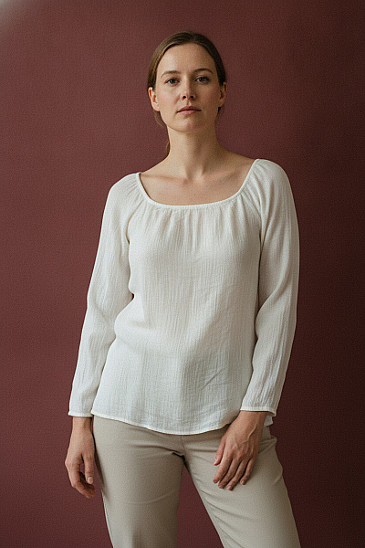 Boohoo Dámská Halenka S Dlouhým Rukávem Bílá Bavlněná Volná