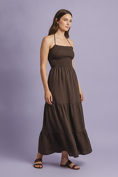 Boohoo Dámské Dlouhé šaty Na Ramínka Letní Bavlněné Boho