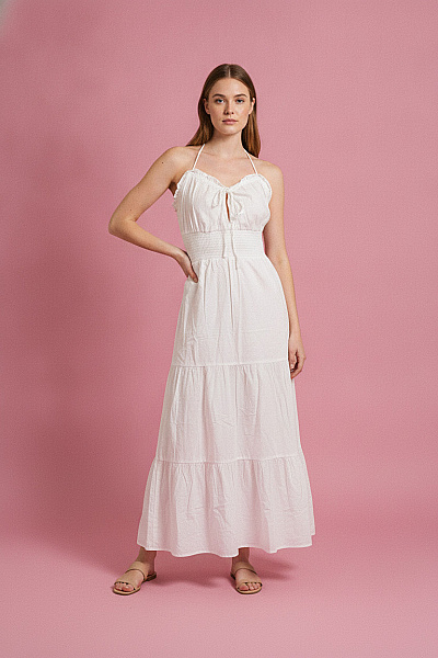 Boohoo Dlouhé Bílé šaty Na Ramínka Letní Boho