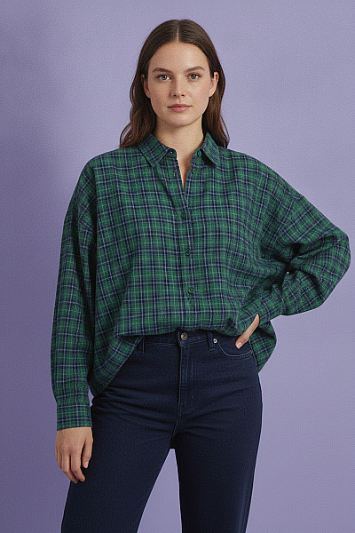 Boohoo Dámská Zelená Kostkovaná Košile Oversized Ležérní Vel. EU 48