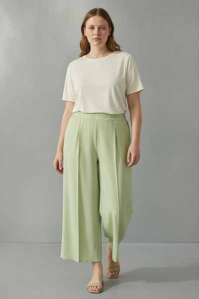 Boohoo Dámské Khaki Letní Kalhoty S širokými Nohavicemi Vel. 54