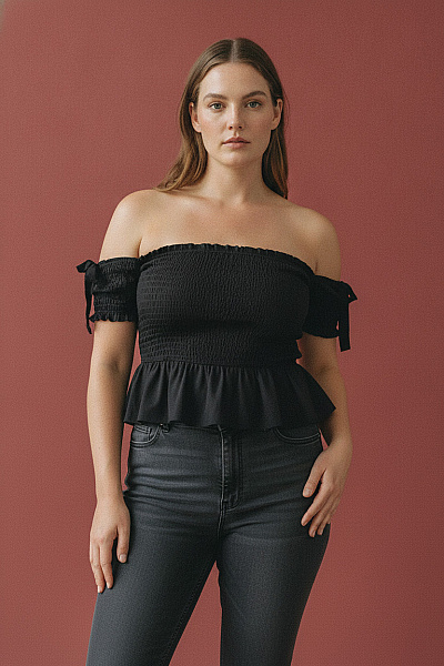 Boohoo Dámská Halenka Bez Rukávů černá Bavlněná Peplum Vel. 50
