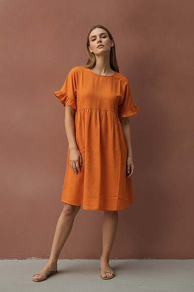Boohoo Oranžové šaty S Krátkým Rukávem A Volánky Letní Volnočasové Vel. 38