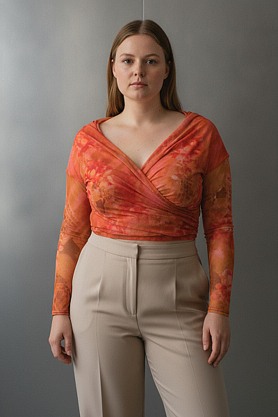 Boohoo Červené Dámské Body S Dlouhým Rukávem Květinové Průsvitné Síťované Velikost 56