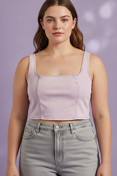 Boohoo Fialový Crop Top Bez Rukávů S Hranatým Výstřihem Velikost 48