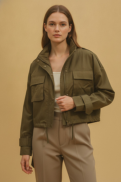 Boohoo Dámská Khaki Vojenská Bunda Krátká