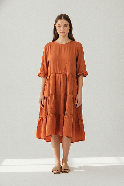 Boohoo Oranžové Letní Mini šaty Volné Vrstvené Vel. 44