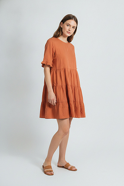 Boohoo Oranžové Volnočasové šaty Krátký Rukáv Volné Boho Vel. 46