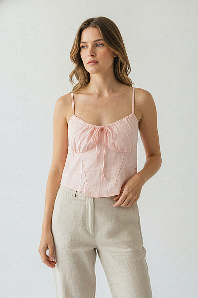Boohoo Růžový Top Bez Rukávů S Mašlí Crop Velikost 50