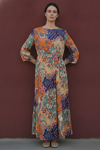 Boohoo Barevné Maxi šaty S Dlouhým Rukávem Boho Vel. 42