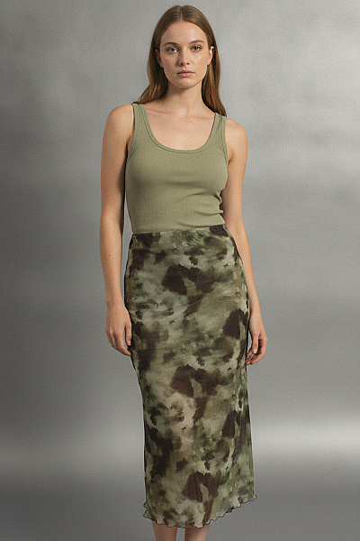 Boohoo Khaki Batikovaná Dlouhá Sukně Vel. 44