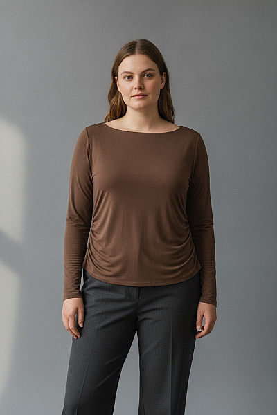 Boohoo Dámská Halenka S Dlouhým Rukávem Hnědá Velikost 52