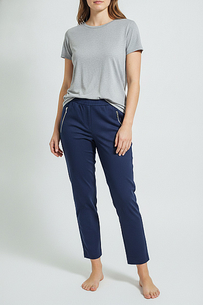 PFEFFINGER Modré Dámské Elegantní Kalhoty S Kapsami Do Gumy Velikost 44
