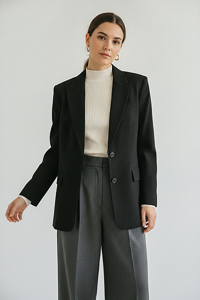 Jana Ina Černé Elegantní Business Sako Jednořadé Velikost 42