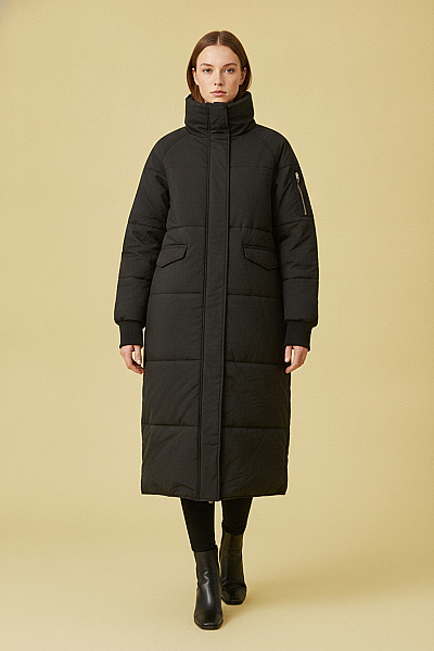 Boohoo Černá Dlouhá Prošívaná Zimní Bunda Puffer Oversize