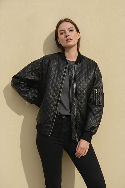 Boohoo Černá Prošívaná Bomber Bunda Oversize
